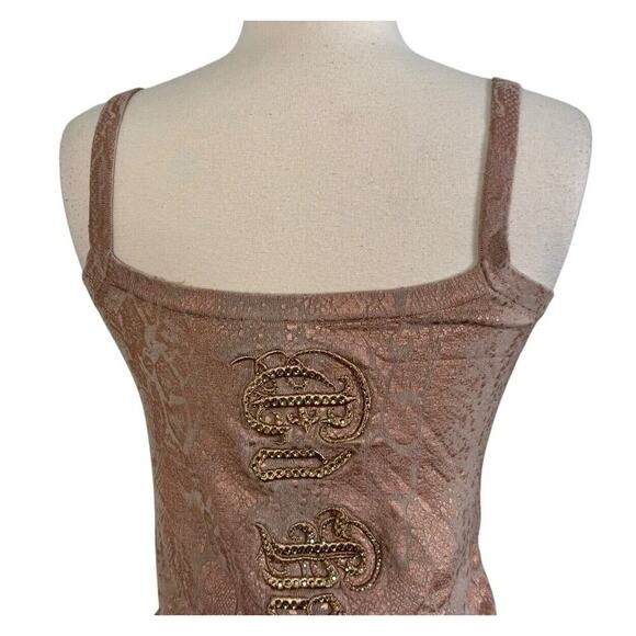 ED HARDY Genuine Vtg Rhinestone Embroidered Metallic Reptile Pattern Tank Top M - Picture 9 of 12
